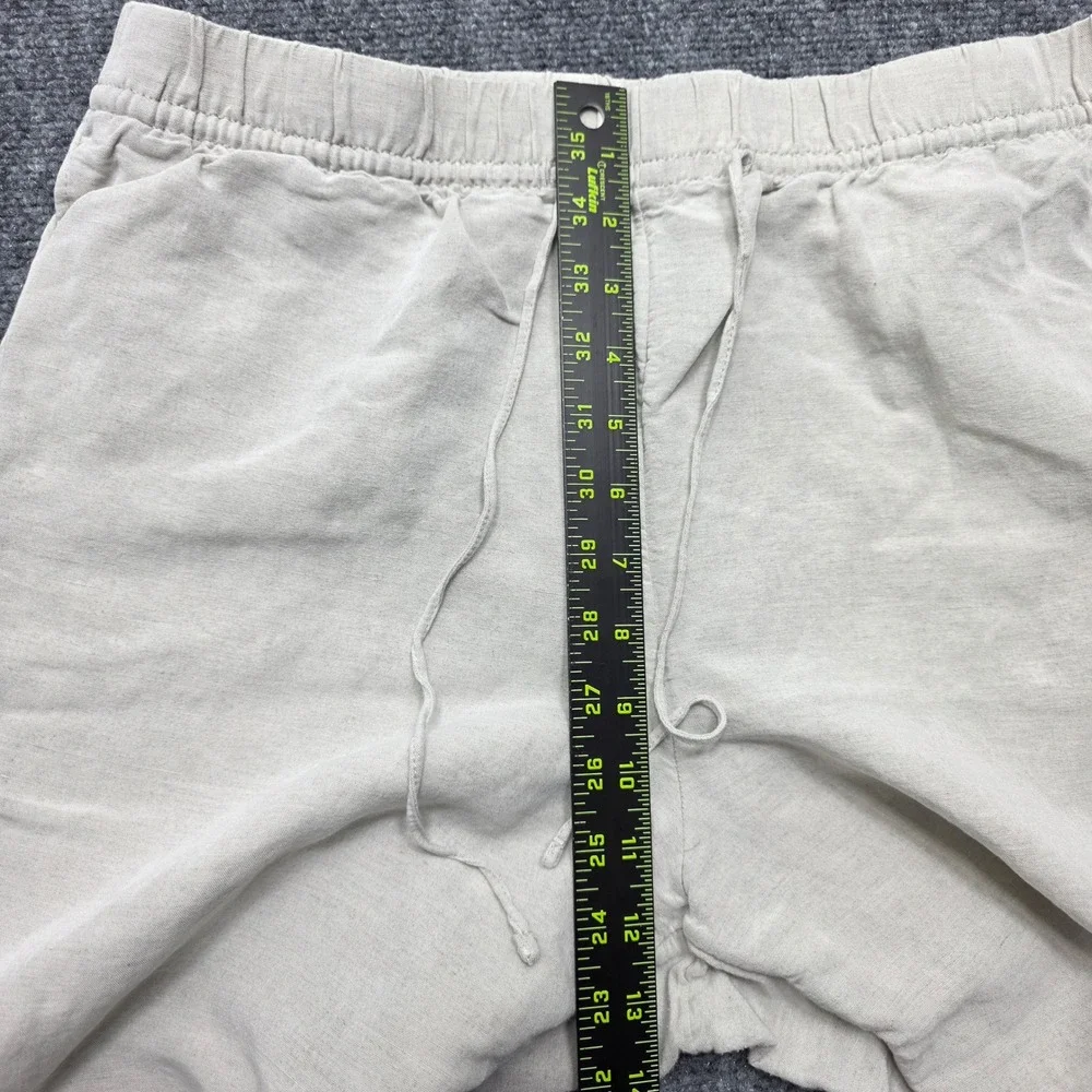 HM Linen Blend Wide Leg Drawstring Pants Beige Oatmeal‎ Melange Large Women's